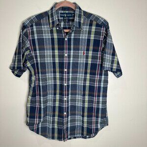 Polo Ralph Lauren Plaid Flannel Shirt Size Medium Blue Green Logo
